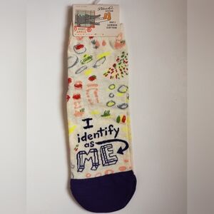 Blue Q Size 5-10 Ankle Socks "I Identify As Me"  Ivory Navy Combed Cotton NWT